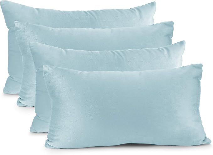 Nestl Throw Pillow Covers, Cozy Velvet Decorative Pillow Covers 12x20 Inches, Soft Solid Couch Pillow Covers for Sofa, Bed and Car, Set of 4 - Aqua Light Blue