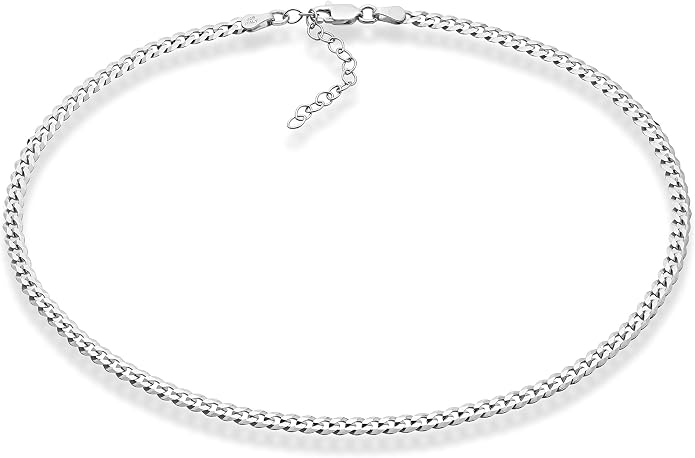 Miabella 925 Sterling Silver, 18K Gold Plated 925 Sterling Silver Figaro, Beaded Singapore, Sparkle, Cuban Link Chain, Choker Necklace for Women Made in Italy