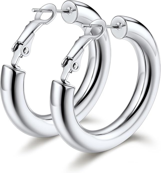 Bestyle 5mm Thick Gold Hoop Earrings Hypoallergenic Hoops for Sensitive Ears Trendy Lightweight Chunky Earrings for Women 30/40/60/80mm