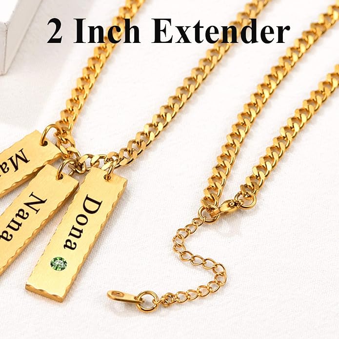 U7 Engravable Bar Necklace, Womens Choker Necklace Stainless Steel Custom Engrave Text Horizontal/Vertical Bar Pendant Necklaces for Men Women