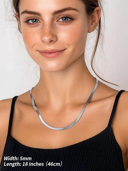 FindChic Black/14K Gold Plated Herringbone Choker Chain Necklace for Women | Waterproof Stainless Steel, Dainty Layering, Flat Snake Chain, Non-Tarnish, Hypoallergenic, Adjustable Extender, Gift Box