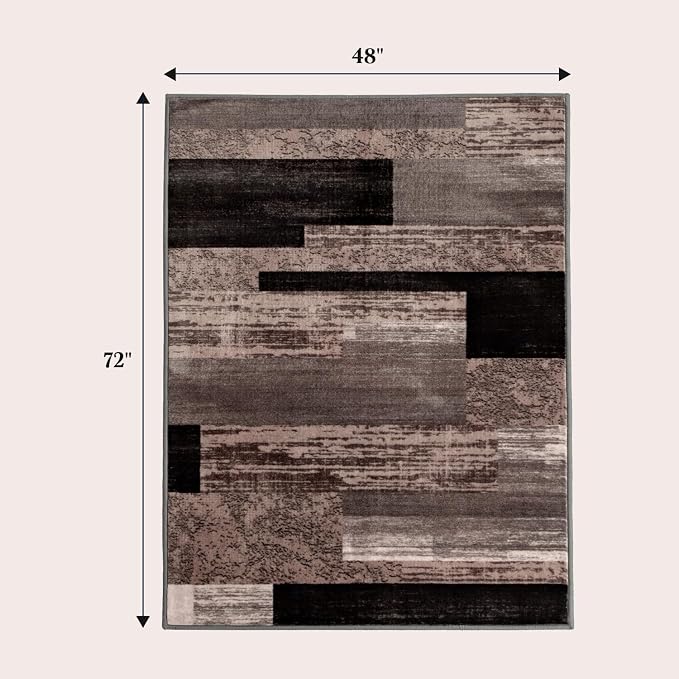LIANLAM 4x6 Washable Area Rugs for Living Room and Bedroom(4x6,Chocolate) | Non-Slip Small Carpet,Vintage Checkered Pattern, Stain Resistant Faux Wool Low Pile Soft Rug for Dining Room,Office,Nursery