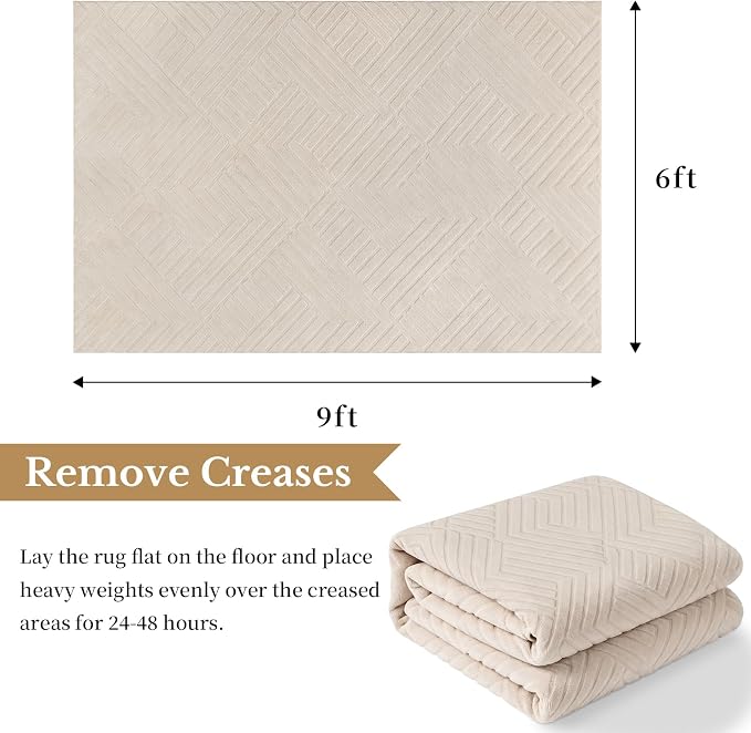 Bsmathom 6x9 Washable Area Rug, Boho Neutral Modern Soft Carpet Mat, Beige | Machine Washable, Low Pile Fluffy Plush, Non-slip, Geometric Textured, For Living Dining Kids Room Bedroom Indoor Dorm