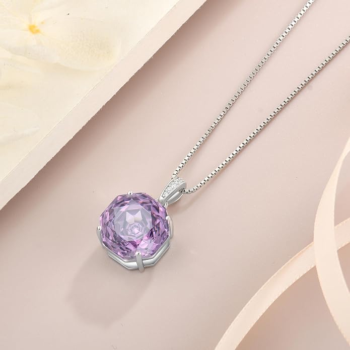 YIFISIY Rose Necklaces for Women, 925 Sterling Silver Rose cut Birthstone Pendant Octagonal Flower Jewelry Gifts for Her