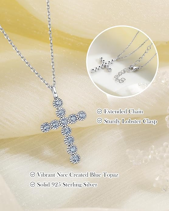 925 Sterling Silver 18 inch Birthstone Cross Pendant Necklace for Women Men