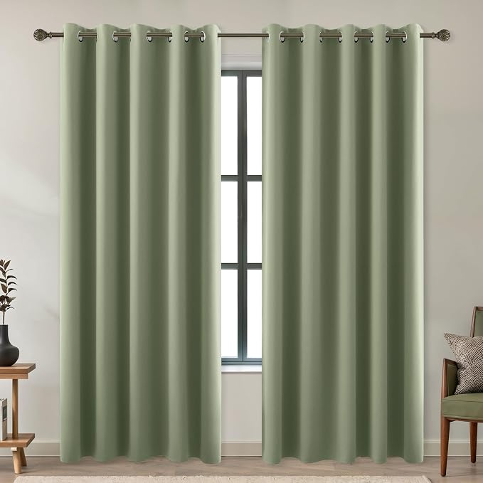 KOUFALL Dark Sage Curtains 72x63 Inches Long for Dining Room 2 Panels Blackout Room Darkening Curtain for Bedroom