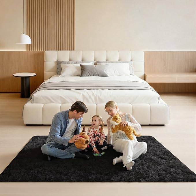 5x7 Area Rugs for Living Room, Large Fluffy Rugs for Bedroom, Fuzzy Shag Soft Non-Slip Carpet for Kids Girls and Boys Nursery Dorm Indoor Room Home Decor (5ft X 7ft, Tie-Dyed Black Grey)