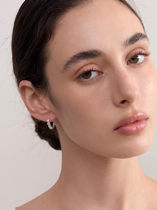 GIRIOIZ 18K White Gold Plated Eternity Hoops, Simulated High Carbon Diamond
