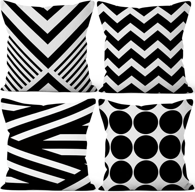 Geometric Throw Pillow Covers Black White 20x20 Set of 4 Boho Modern Minimalist Geometry Line Dot Western Square Decorative Pillow Cushion Cases for Outdoor Sofa Bedroom Couch Home Car
