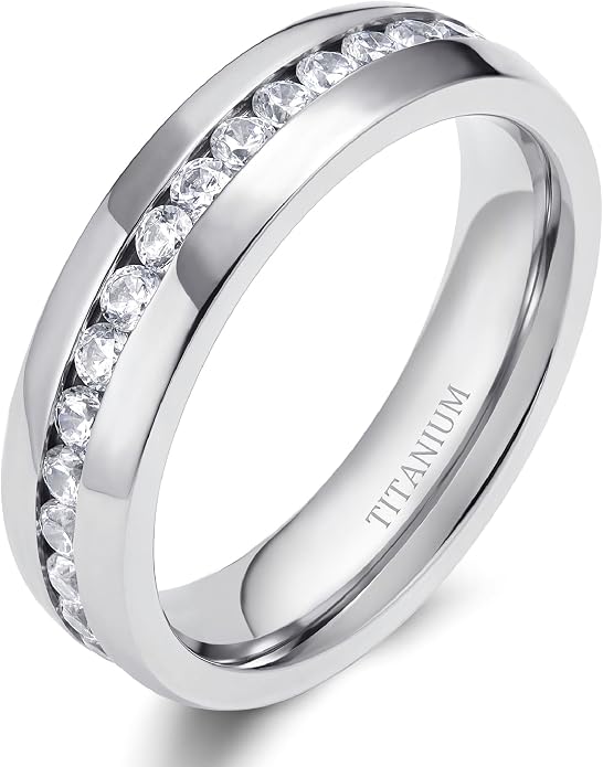 TIGRADE 2.5mm 4mm 5mm 6mm Titanium Ring Cubic Zirconia Engagement Ring Wedding Band Size 3 to 13.5