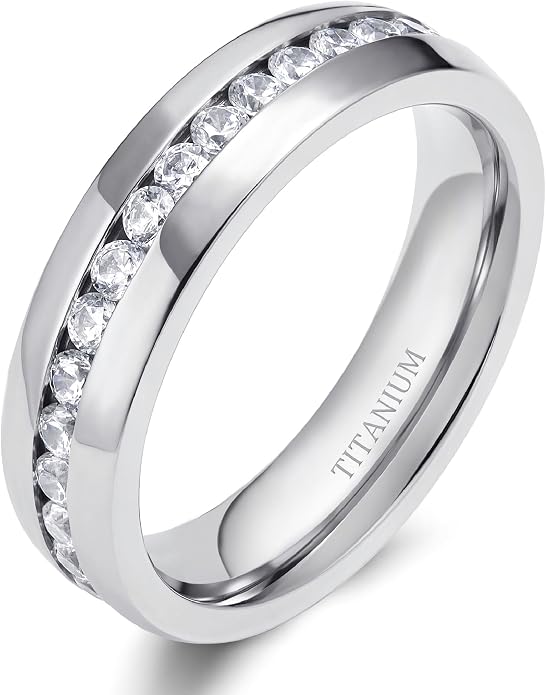 TIGRADE 2.5mm 4mm 5mm 6mm Titanium Ring Cubic Zirconia Engagement Ring Wedding Band Size 3 to 13.5