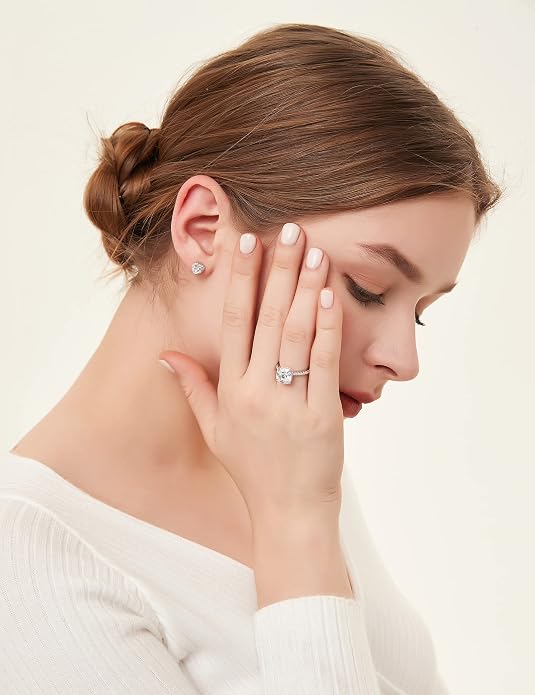 EAMTI 3.5CT 925 Sterling Silver Rings Cushion Cut Cubic Zirconia CZ Engagement Wedding Bands for Women Promise Rings for Her Size 3-11