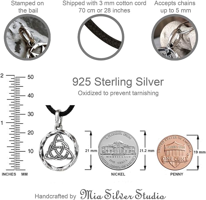 925 Sterling Silver Celtic Knot Necklace - Triquetra Necklace Trinity Knot Pendant - Protection Love Amulet - Irish Pagan Wiccan Jewelry for Women Men - Handmade