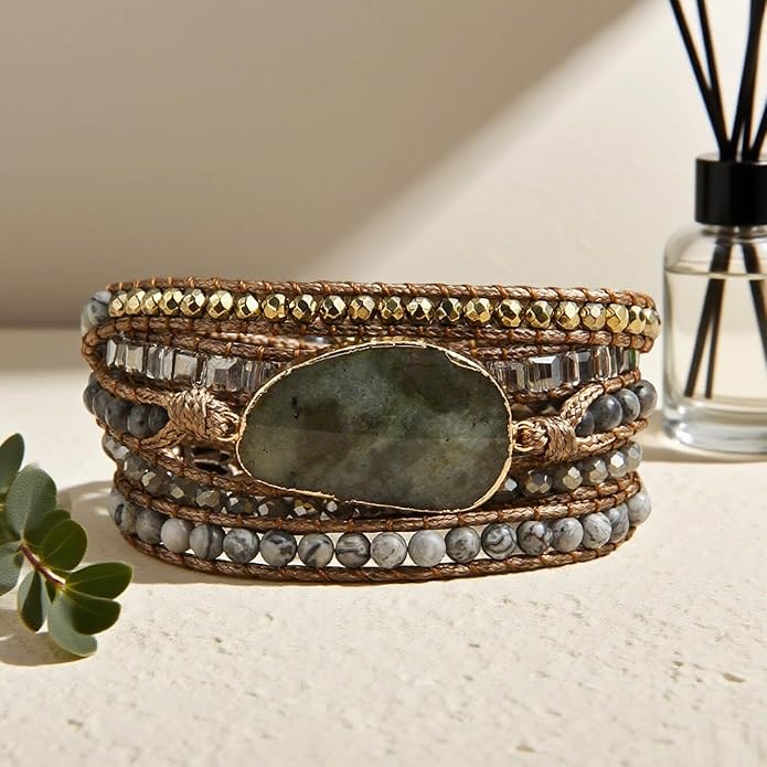 Women Wrap Bracelets Boho Natural Stone Jasper Turquoises Strand Bracelet Jewelry Collection