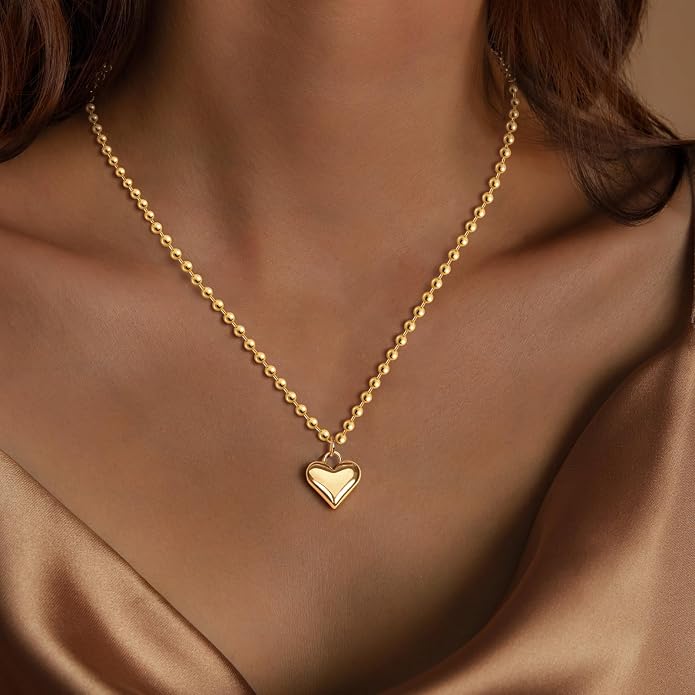 Airmb Heart Necklace for Women Gold/Silver Plated Trendy Heart Choker Lover Pendant Hypoallergenic Fashion Gold/Silver Necklace for Women Love Jewelry Gift for Women Girlfriend