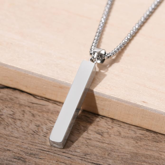 VNOX Personalized Bar Necklace Vertical - Customized Necklace Stainless 3D Pendant Custom Name Engravable Necklace Gift for Women Men
