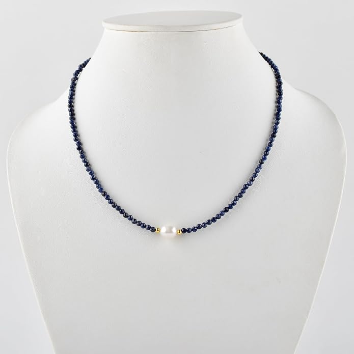 InfinityGemsArt Gemstone Gold Necklace For Women, Birthstone Natural Crystal Stone With Freshwater Pearl Beaded Jewelry, Gold Plated 18 Inch Chain