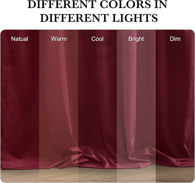 RYB HOME Burgundy Red Velvet Curtains for Christmas Decor, Soft Luxury Backdrops for Studio Theater, Back Tab Design for Bedroom Living Room, 62" W x L96 L, 2 Panels Set