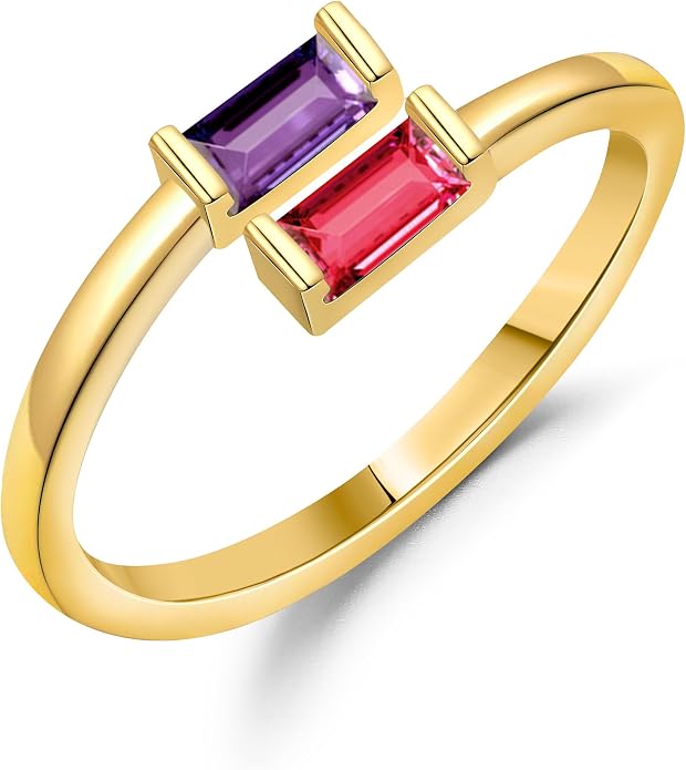 JSJOY Birthstone Rings for Women Dainty Emerald Blue Ring Birthday Gifts for Mom Her Gemstones CZ Ring for Teens Gold Rings That Don't Tarnish Adjustable Ring Jewelry Gifts
