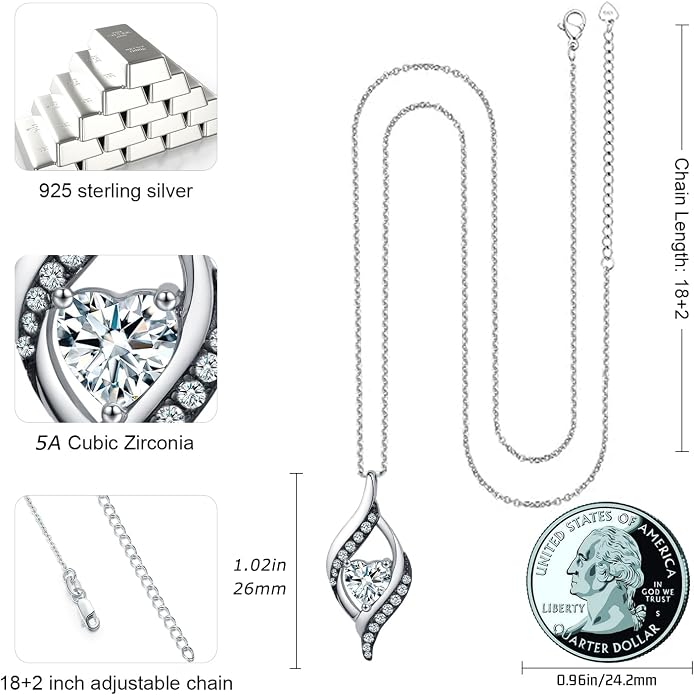 KiiKii Birthday Gifts for Women Birthstone Necklace Platinum Plated 925 Sterling Silver Forever Love Heart Pendant Meaningful Jewelry Gifts for Wife Mom