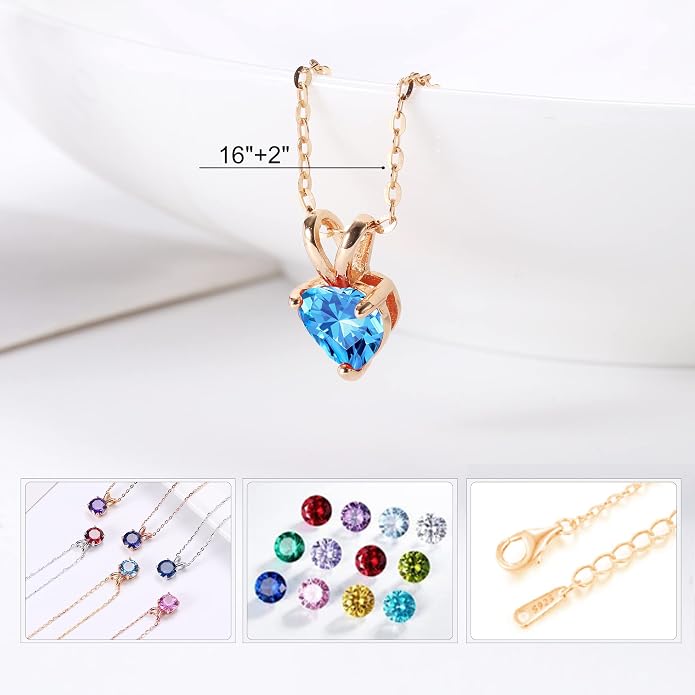 SMILEST Dainty Heart Birthstone Necklace for Women, 925 Sterling Silver Necklace Sparkling Heart Pendant, Anniversary Birthday Gifts for Women Mom Wife Daughter Girlfriend Grandma