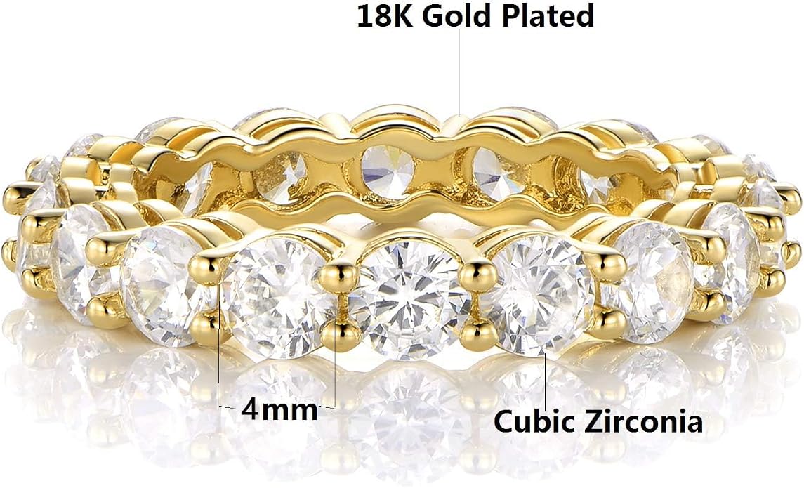 Gemsme 18K Yellow Gold Filled Cubic Zirconia Eternity Band Ring for Women Size 5-10
