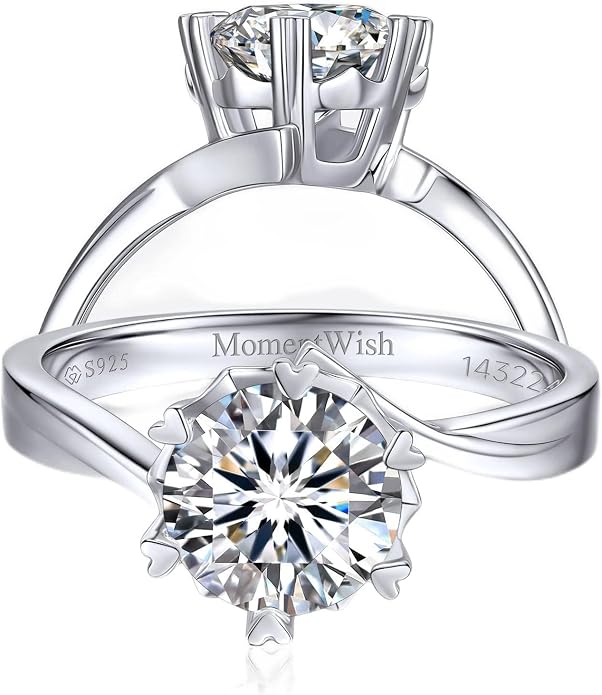 MomentWish Engagement Ring for Women, 1-2 Carats Moissanite Rromise Ring, D Color VVS1 Moissanite Wedding Ring 925 Sterling Silver Solitaire Rings