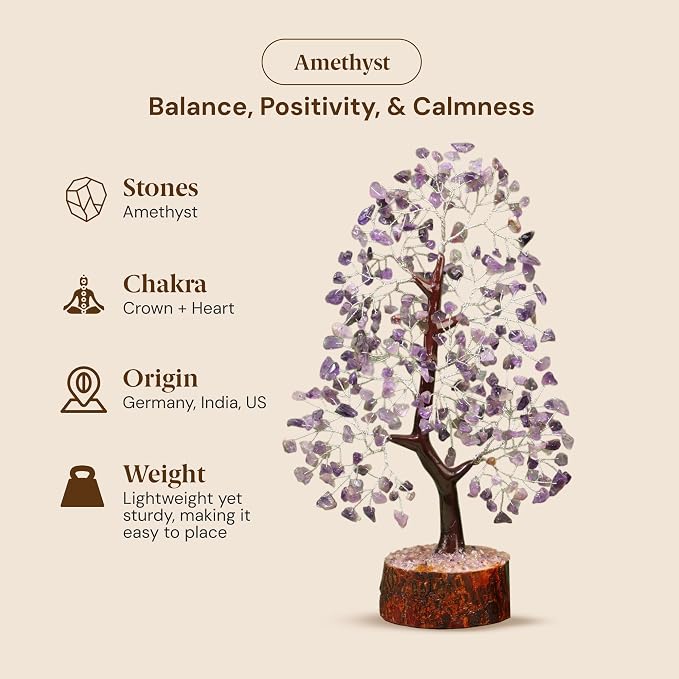 Amethyst Crystal Tree of Life 10-12 Inch with 2 Chakra Pendants – Healing Crystal Bonsai Money Tree for Positive Energy, Feng Shui, Reiki, Spiritual Home Decor & Gifts for Women