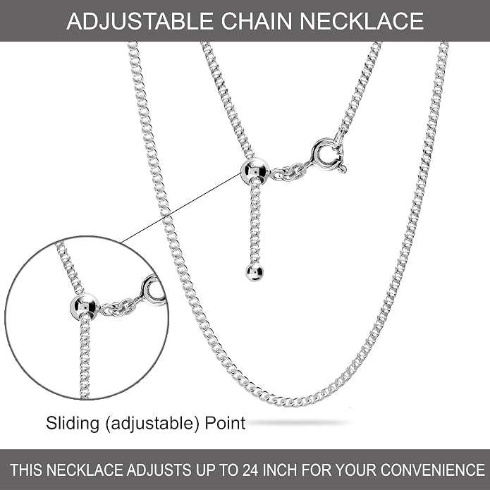 LeCalla 925 Sterling Silver Italian Jewelry Adjustable Chain Necklace, Sliding Bolo Chain Necklace for Women Slider Chain 14 to 24 Inch.