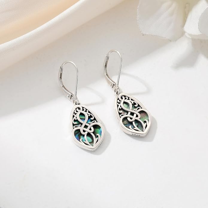 Sterling Silver Abalone Shell Filigree Dangle Drop Earrings Bohemia Jewelry Gift for Women Mother Mom