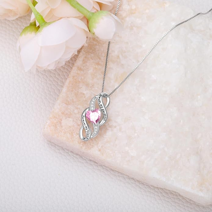 Daughter Necklace 925 Sterling Silver Always My Daughter Forever My Friend Infinity Necklace to Daughter Birthday Gift from Mom with 12 Birthstones