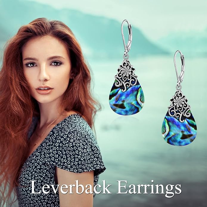 POPLYKE Dragonfly Butterfly Hummingbird Sunflower Earrings 925 Sterling Silver Abalone Shell Moonstone Leverback Earrings Jewelry