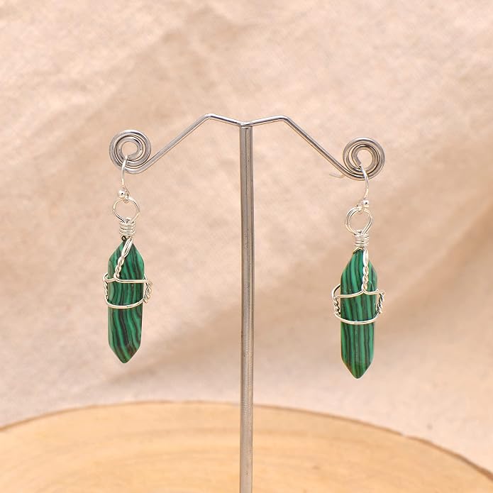 Polished Stone Wire Wrapped Point Crystal Earrings for Women Reiki Energy Healing