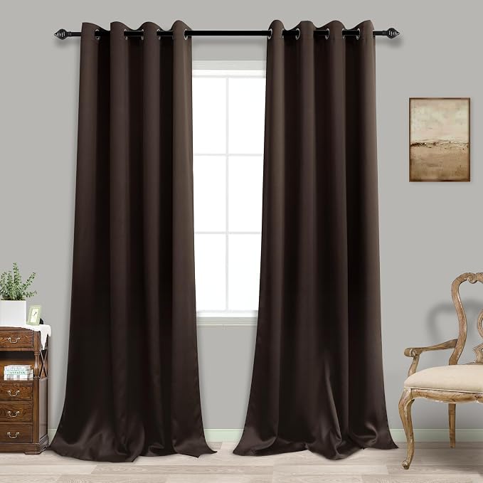 KOUFALL 108 Inch Blackout Curtains for Living Room,Dark Brown Luxury Satin Polyester Grommet Rustic Farmhouse 9FT Floot to Ceiling Curtains for Sliding Glass Door 2 Panels Set
