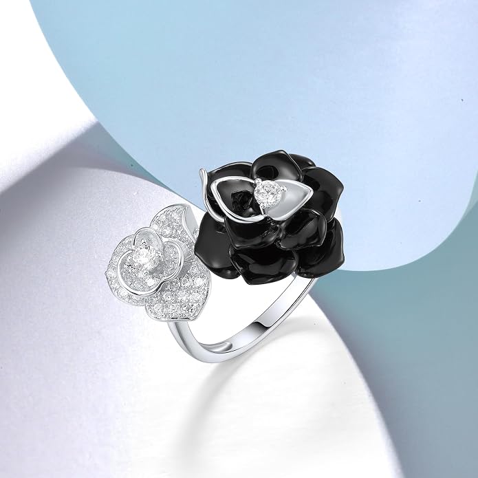 Santuzza 925 Sterling Silver Enamel Flower Statement Ring for Women