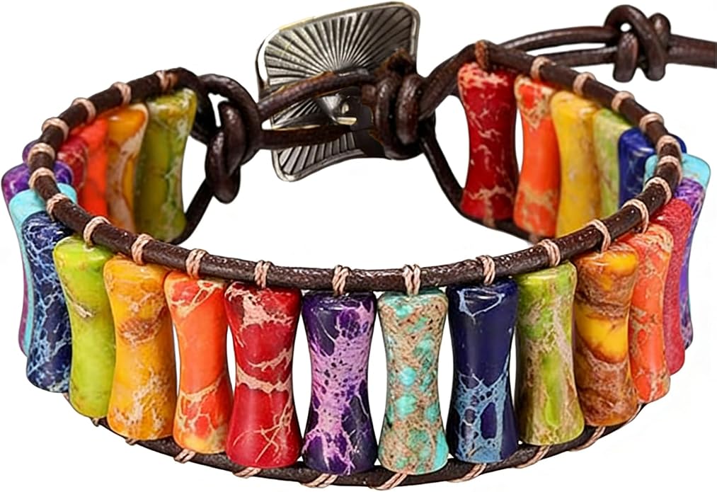 Plumiss Women Boho Handmade Natural Stone Crystal Leather Bead Wrap Bracelets Collection
