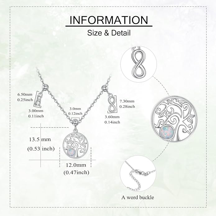 Tree Of Life Necklace Sterling Silver Created Opal Tree Of Life Pendant Infinity Necklace Infinity Charm for Jewelry Gifts for Women
