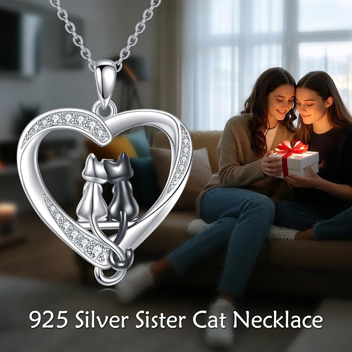 Cat Necklace Sterling Silver Cat Zircon Pendant Gothic Jewelry for Women Animal Lovers Gifts