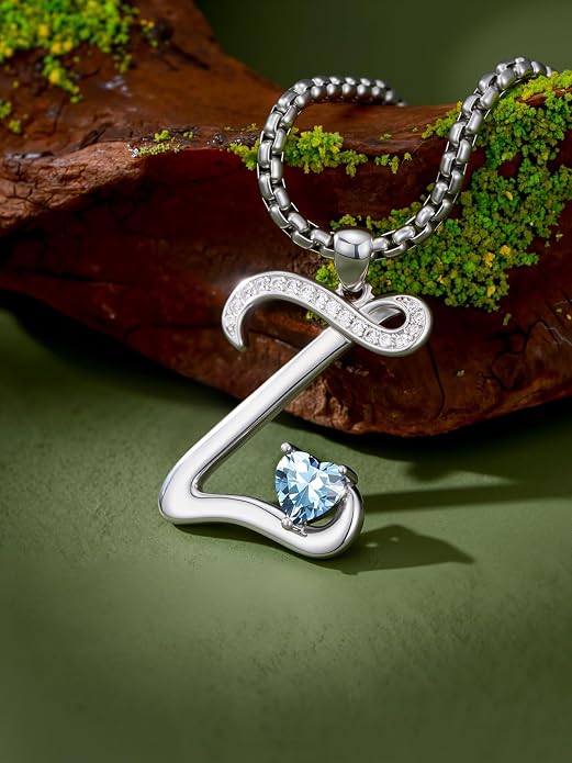 Birthday Gifts for Women Alphabet A to Z Initial Birthstone Pendant Necklaces for Women - 18k White Gold Plated Personalized Name Jewelry Anniversary Graduation Gifts for Wife Her Daughter Girlfriend(with Gift Box)