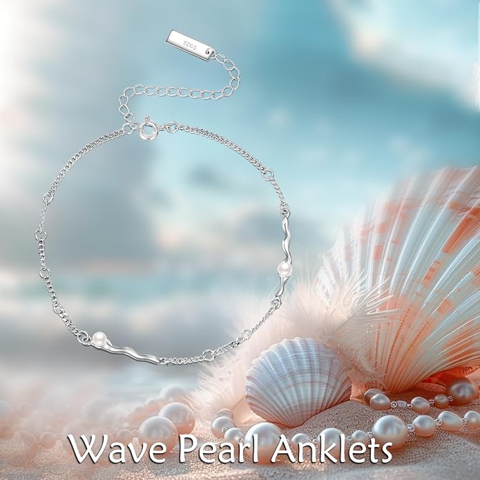 CRMAD Moonstone Moon/Star/Daisy/Turquoise/Rose Flower/Cat/Star/Hecate/Airplane/Pearl/Chakra/Rose Pearl/Butterfly/Wave/Starfish Anklet for Women Sterling Silver Anklet Irish Jewelry