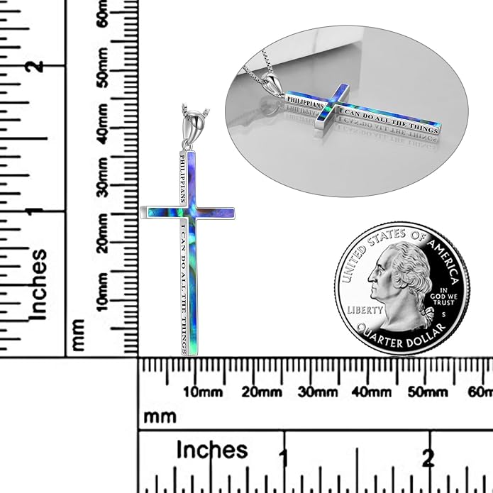 POPLYKE Cross Necklace 925 Sterling Silver Philippians 4:13 I Can Do All The Things Inspirational Necklace Gifts for Women Men 20+2''