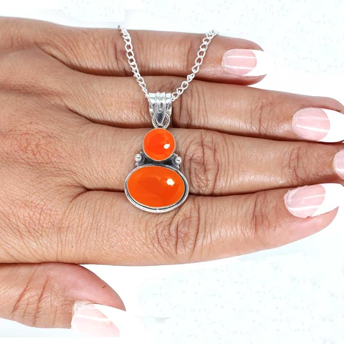 Handmade Genuine 925 Sterling Silver Pendant Necklace Natural Gemstone Crystal, Lapis, Onyx, Amber Oval Round Boho Jewelry For Women