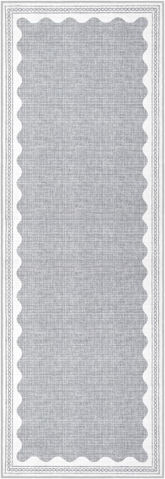 2.5x8 Scalloped Runners Grey Washable Hallways Bedroom Rug | Solid Non Slip Scalloped Bath Runner, Rugs for Bedroom Girls, Rugs for Kitchen Floor Soft Dorm Nursery Carpet for Bedside