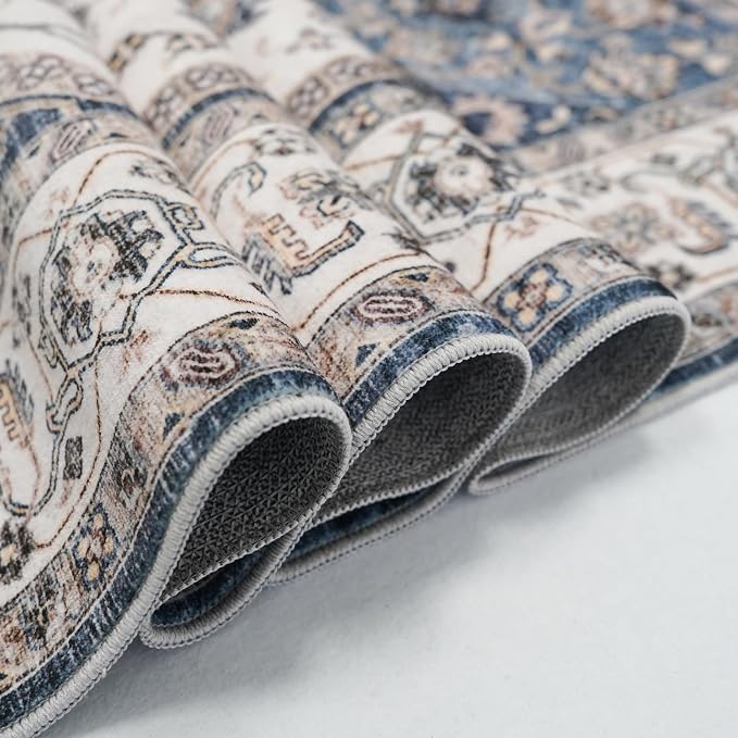 Living Room 9x12 Area Rugs - Large Boho Rugs for Living Room Stain Resistant Carpet Vintage Tribal Rugs for Bedroom Kitchen Bathroom with Non Slip Backing Home Decor Floor Decor Mat 9x12 Navy/Blue