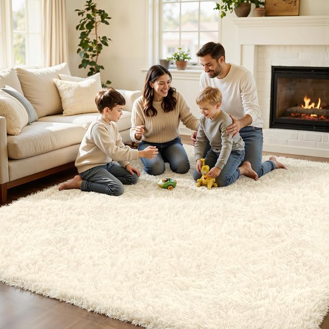 4x6 Area Rug for Living Room, Ultra Soft Fluffy Shag Rugs for Bedroom, Non-Slip Large Fuzzy Plush Rug Indoor Floor Carpet for Nursery Kids Office Dorm Modern Decor, Cream White