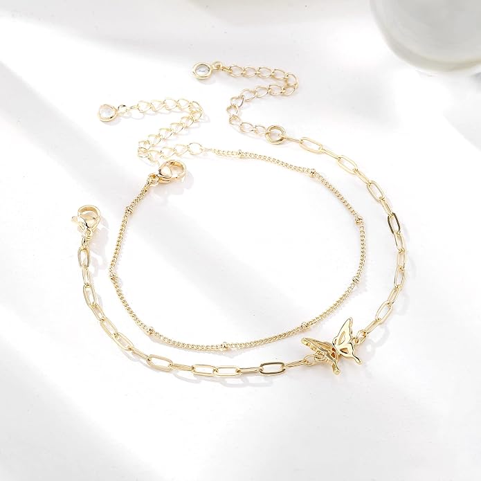 Dainty Gold Bracelets for Women, 14K Gold Plated Adjustable Layered Beads Bracelet Cute Evil Eye Oval Chain Pearl Bar Turtle Gold Bracelets for Women Jewelry