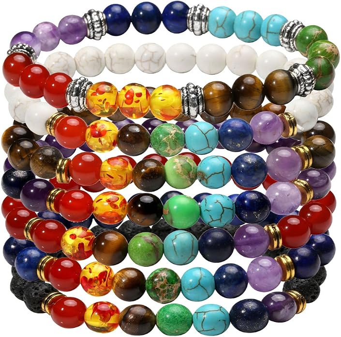 Eigso 7 Chakra Diffuser Bracelets Set for Women Men Reiki Healing Meditation Lava Rock Stone Beads