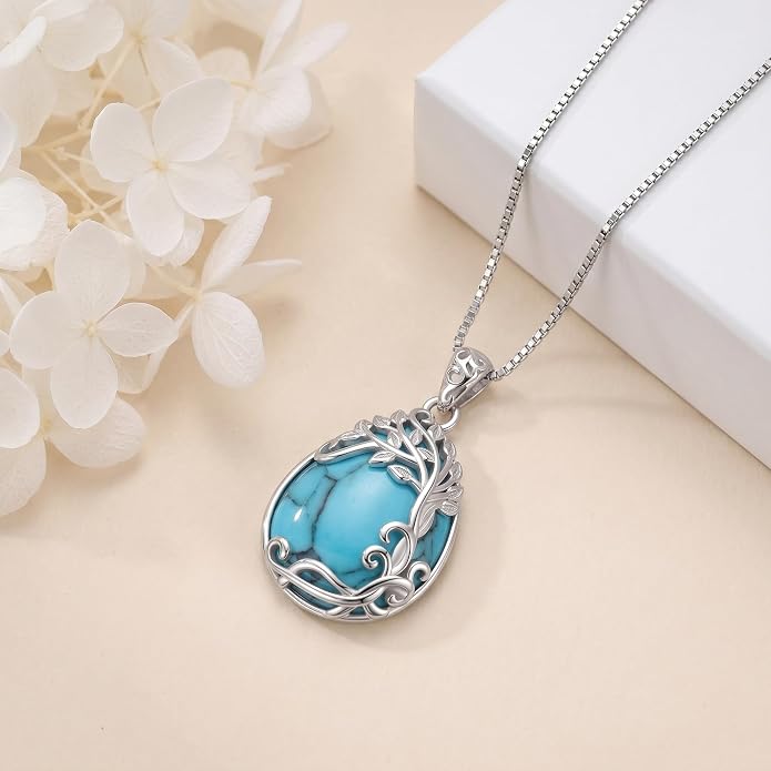 Teardrop Moonstone Necklace for Women Tree of Life/Filigree Birthstone Pendant Necklace Jewelry