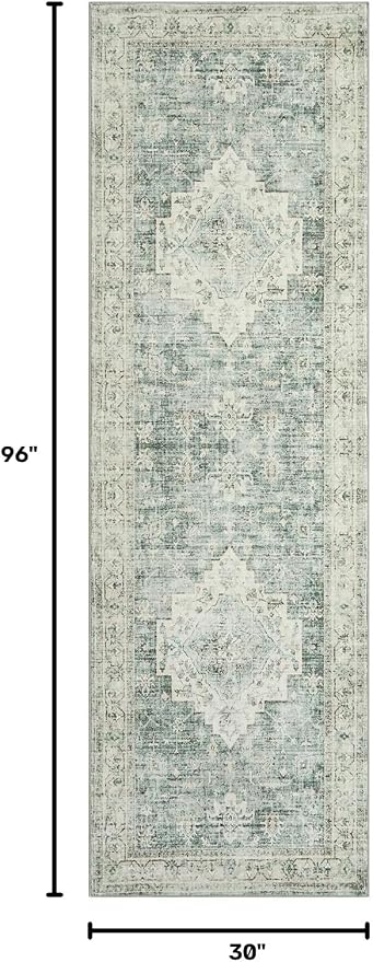 LIVEBOX Washable 2.5x8 Runner Rugs for Entryway Bathroom, Boho Kitchen Floor Mats Long Rug Runners for Hallways Non Slip, Farmhouse Low-Pile Carpet Runners for Laundry Room, Sage Green