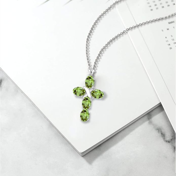 Gem Stone King Cross Pendant Necklace for Women | 925 Sterling Silver | 6X4MM Gemstone Birthstone | Jesus Christian Religious Crucifix Jewelry Gifts | 18 Inch Chain